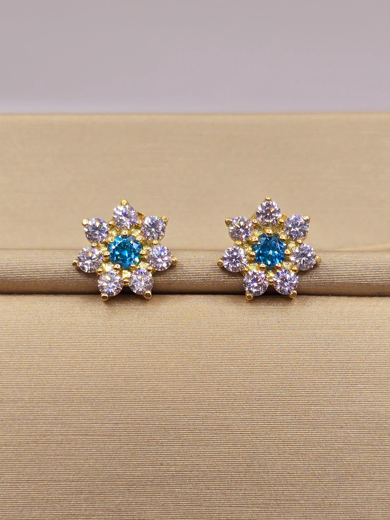 Aros roseta circones y aguamarina 9 mm 2.3 grs Oro 18k 1