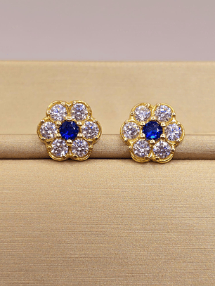 Aros Roseta zafiro circones 11 mm 2.4 grs Oro 18k