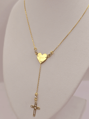 Collar corazones y cruz 40 cm ajustables 2.3 grs Oro italiano amarillo y blanco 18k 