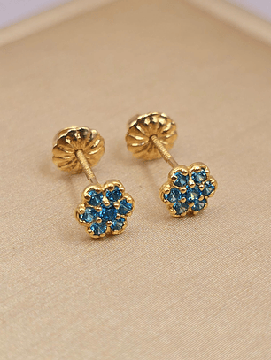 Aros roseta aguamarina 5 mm 0.9 grs Oro 18k