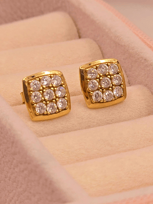 Aros cuadrados circónes 2.5 grs Oro 18k