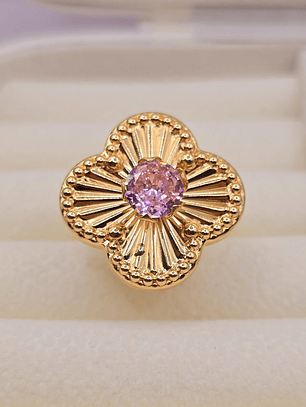 Anillo flor satín rosa de francia 4.1 grs Oro 18k