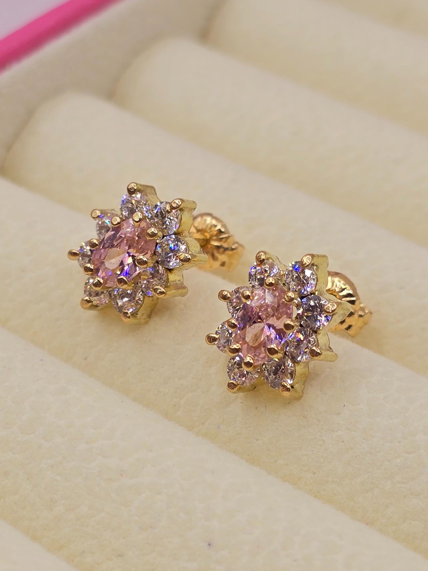 Aros lady rosa de francia y circones 1.2 cm 3.5 grs Oro 18k 1