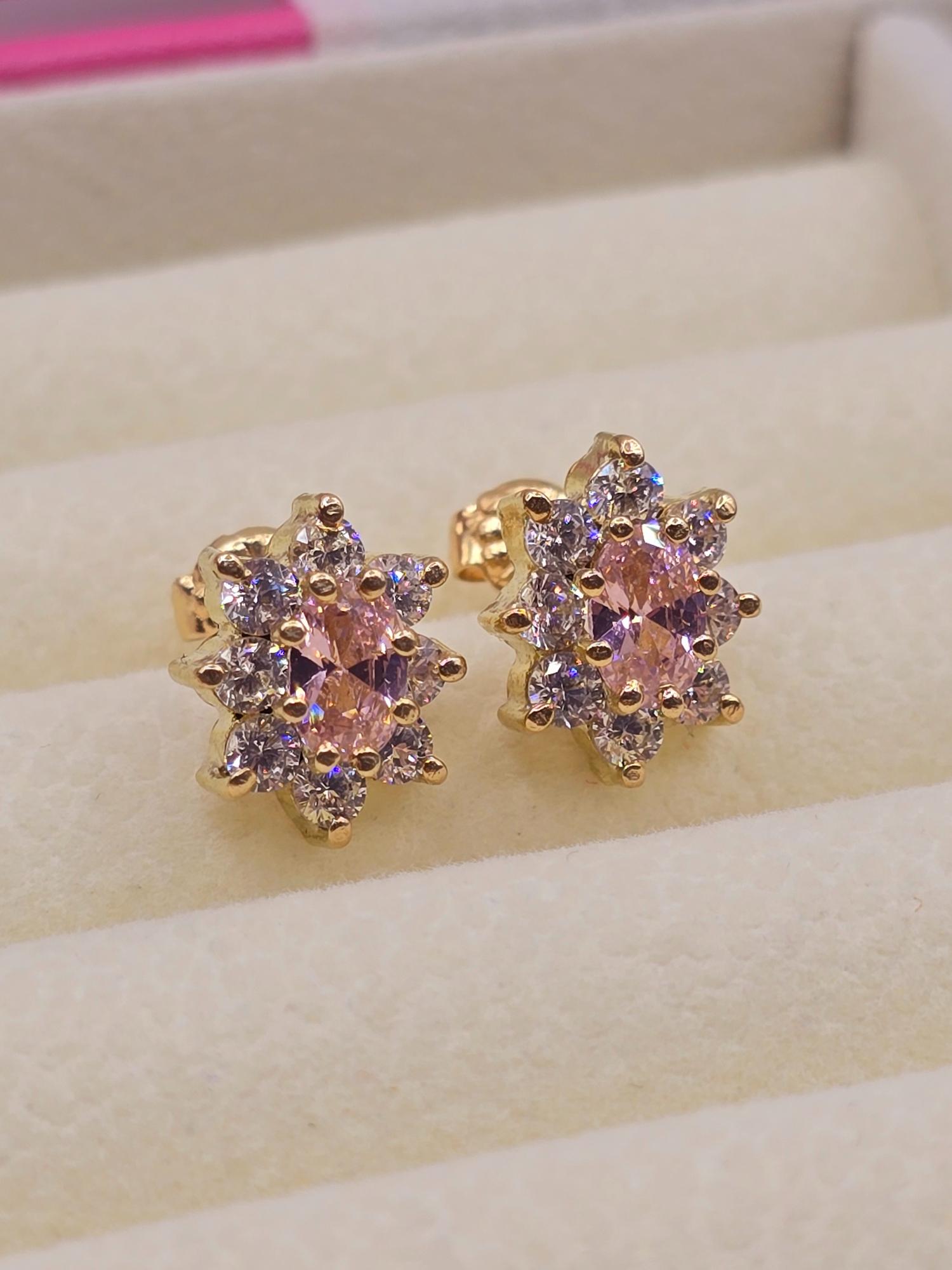 Aros lady rosa de francia y circones 1.2 cm 3.5 grs Oro 18k 2