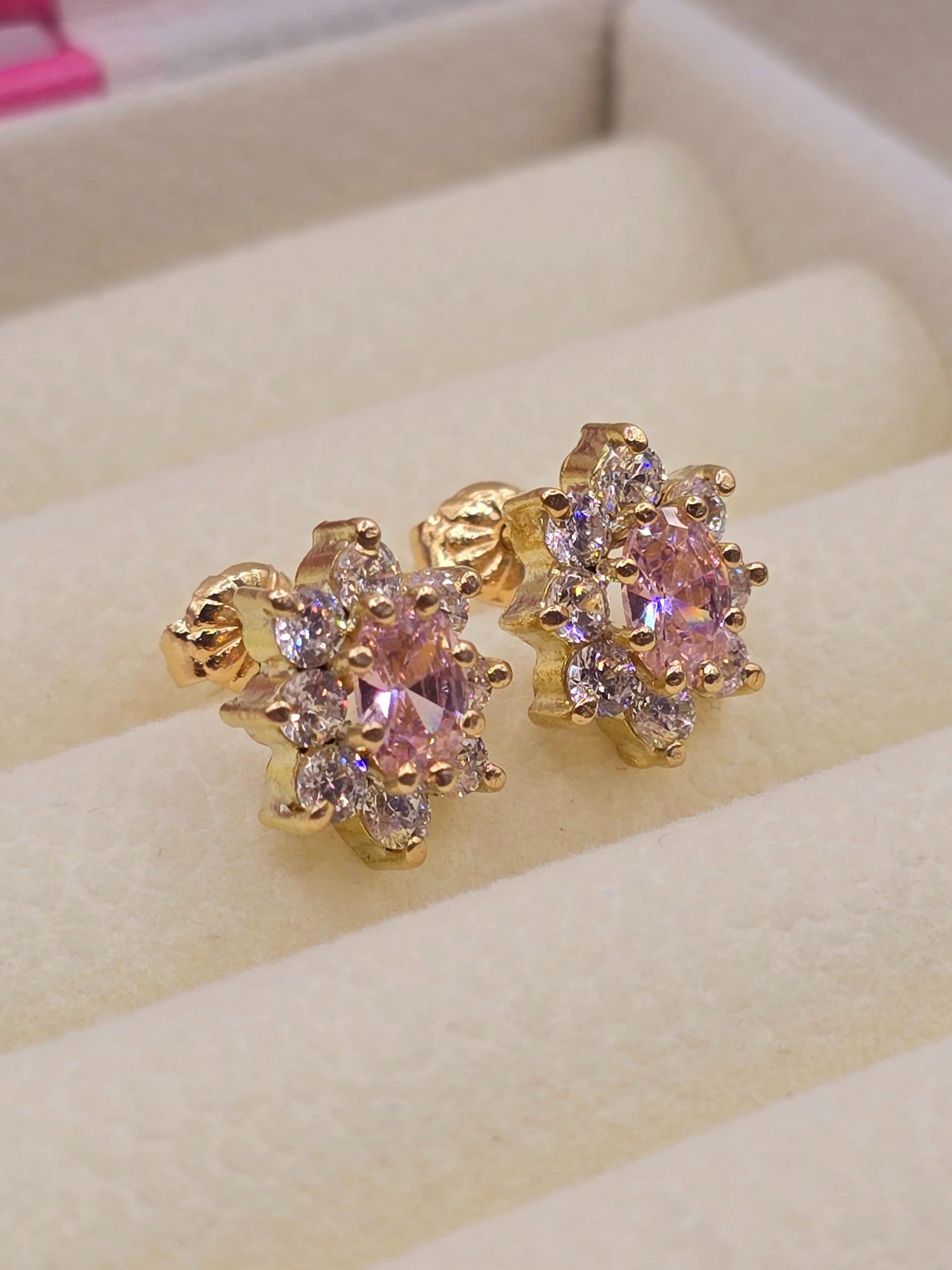 Aros lady rosa de francia y circones 1.2 cm 3.5 grs Oro 18k 3
