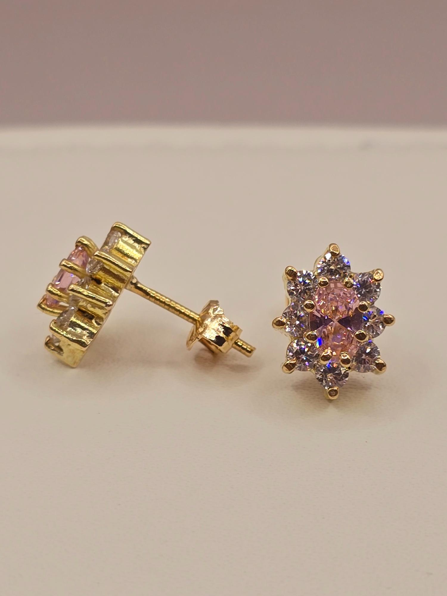 Aros lady rosa de francia y circones 1.2 cm 3.5 grs Oro 18k 4