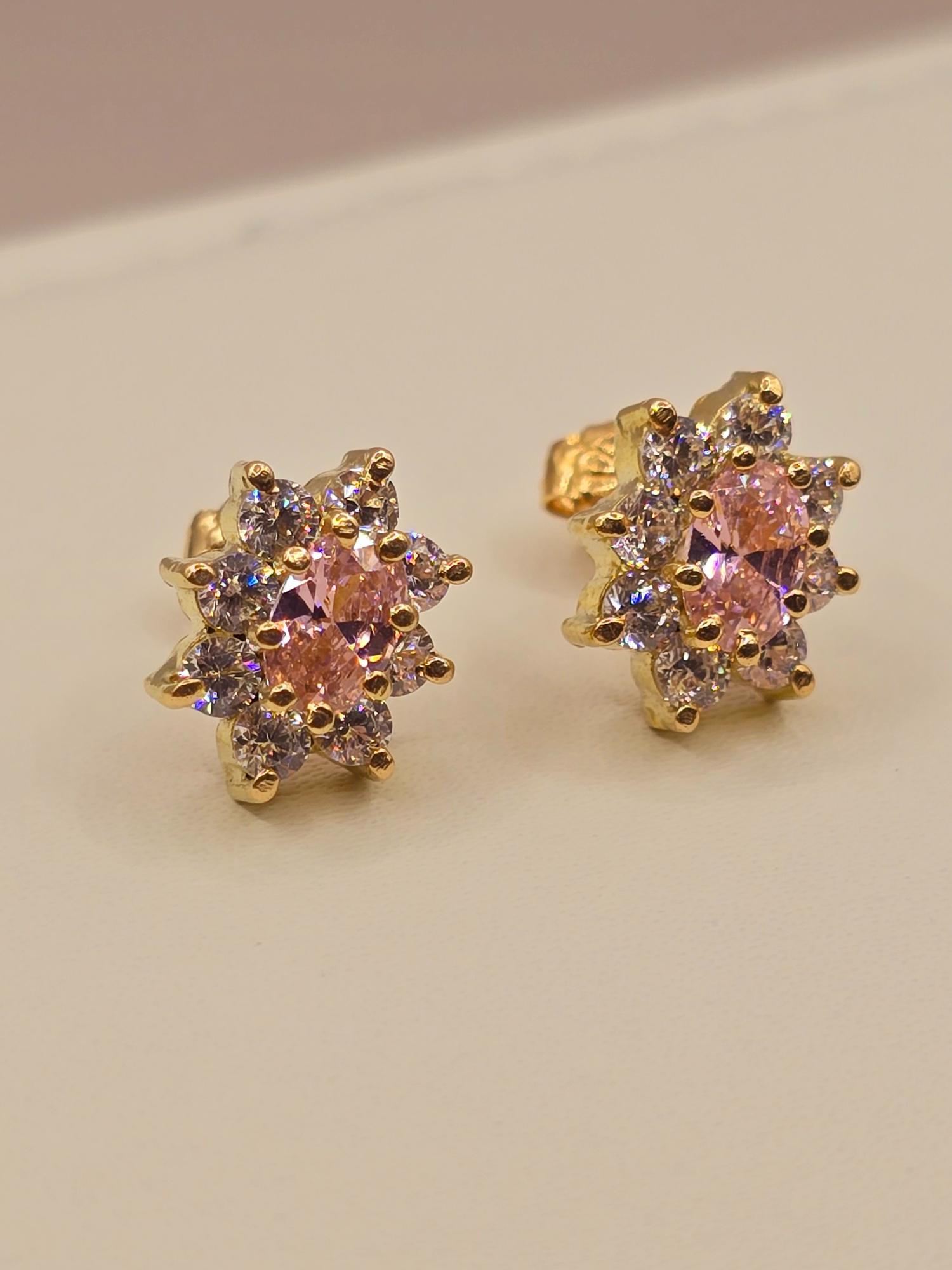 Aros lady rosa de francia y circones 1.2 cm 3.5 grs Oro 18k 5