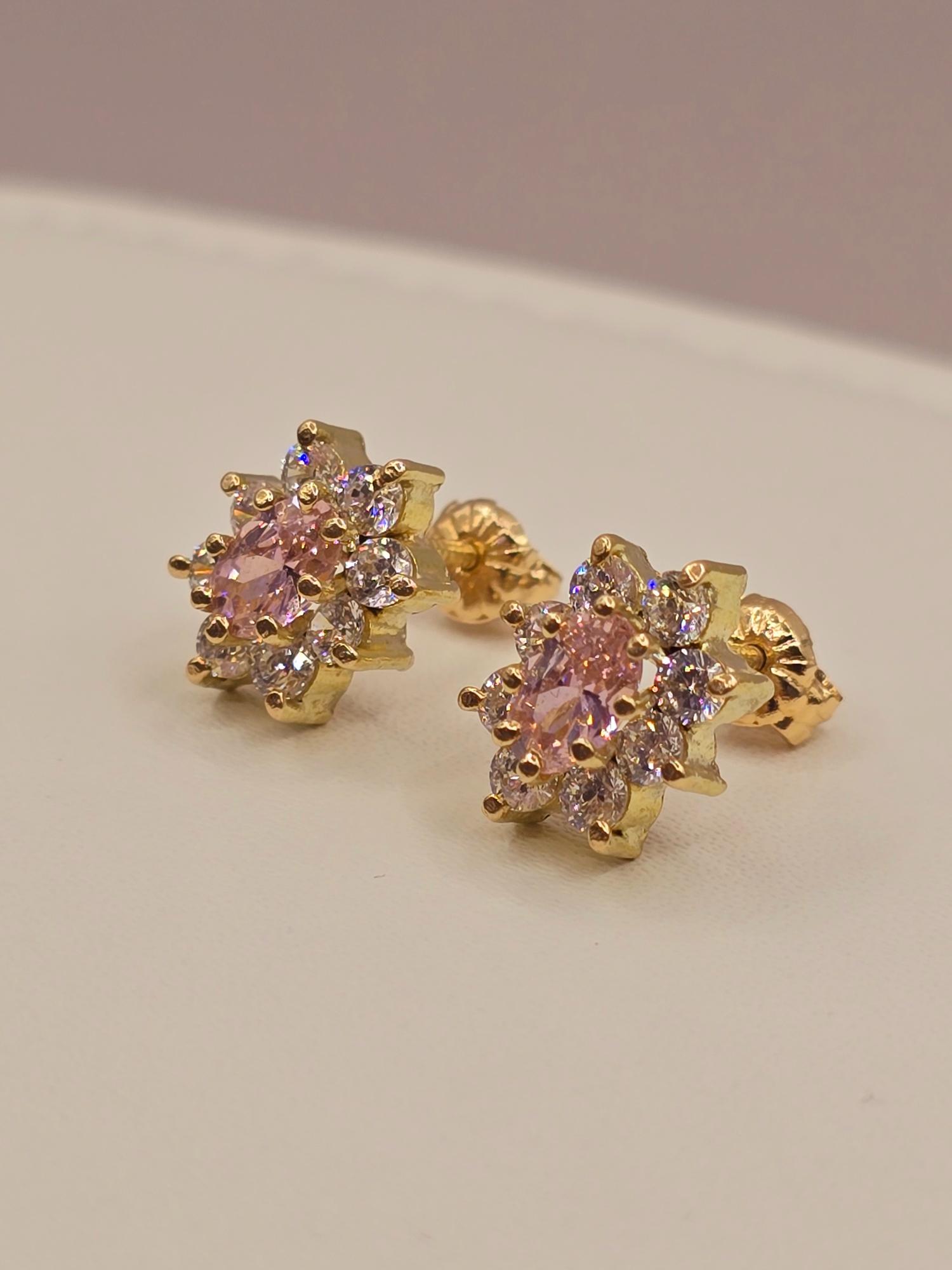 Aros lady rosa de francia y circones 1.2 cm 3.5 grs Oro 18k 6