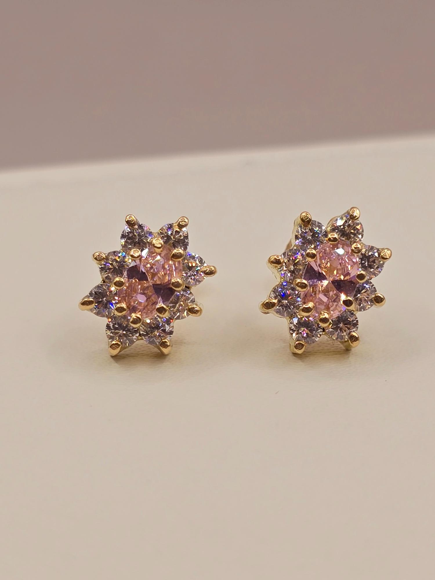 Aros lady rosa de francia y circones 1.2 cm 3.5 grs Oro 18k 7