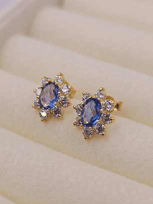 Aros lady agua marina y circones 1.1 cm 2.5 grs Oro 18k