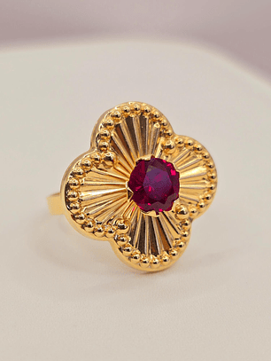 Anillo flor satín rubí 4.1 grs Oro 18k