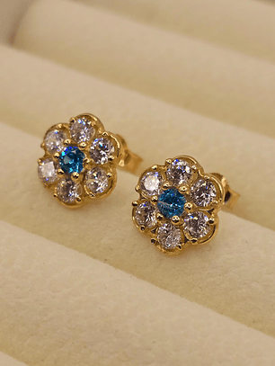 Aros roseta agua marina 11 mm 2.4 grs Oro 18k