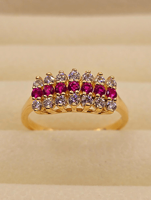 Anillo condesa rubíes y circones 4.5 grs Oro 18k