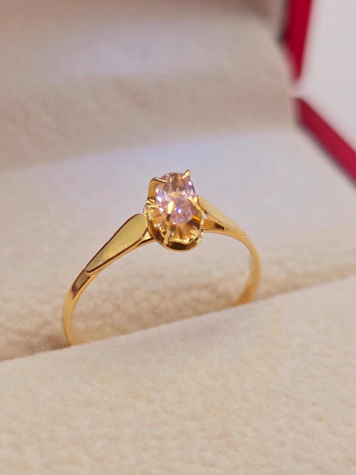 Anillo chatón ovalado rosa de Francia 1.1 grs Oro 18k 5