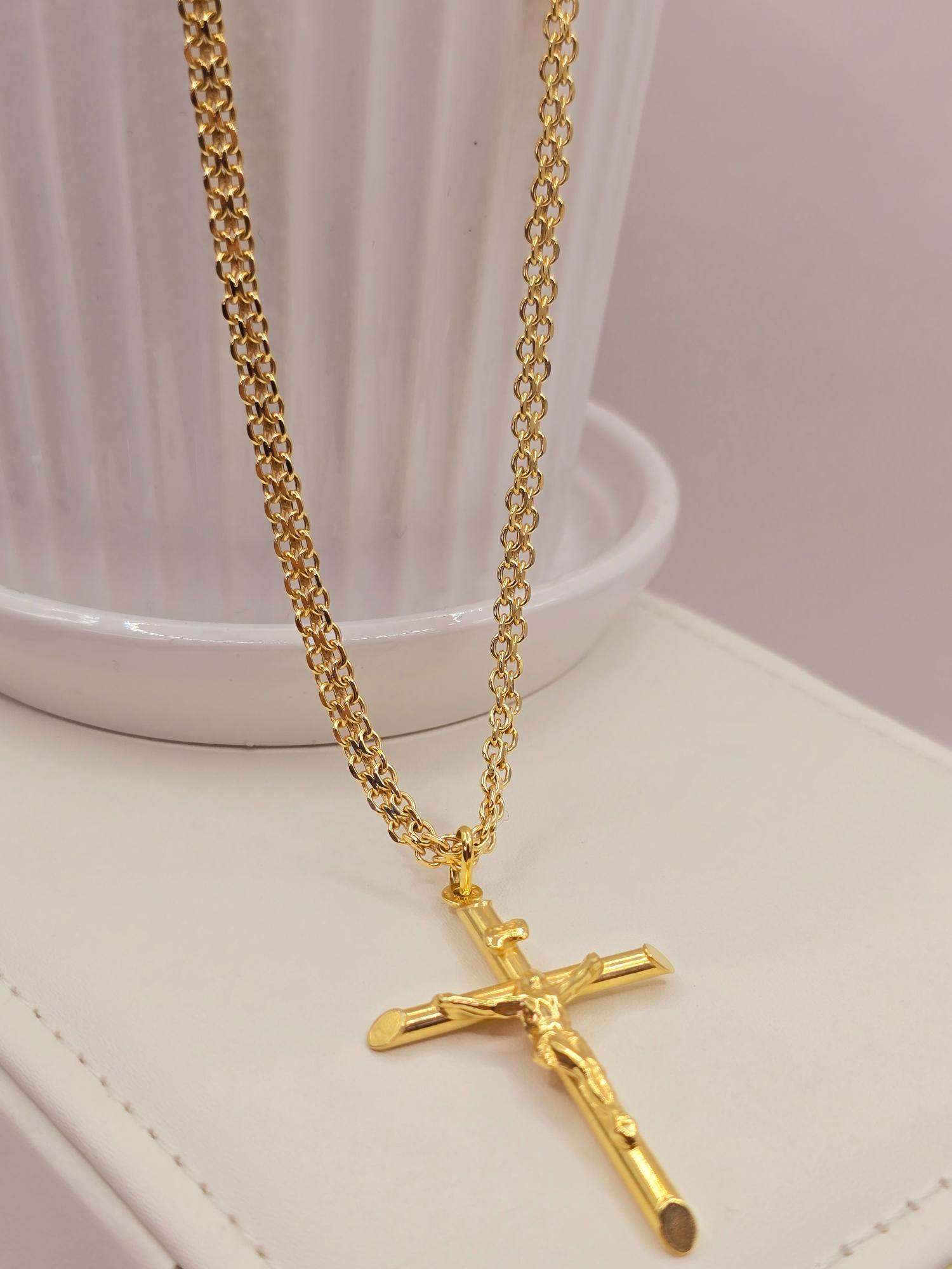 Cadena tejido chino 60 cm con cruz cristo 12 grs Oro Italiano 750 1