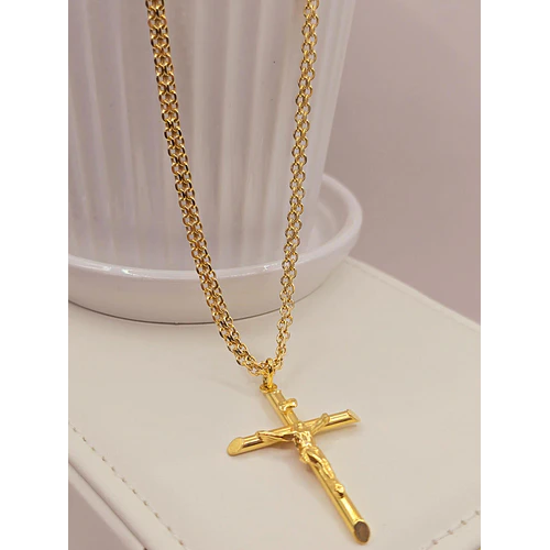Cadena tejido chino 60 cm con cruz cristo 12 grs Oro Italiano 750
