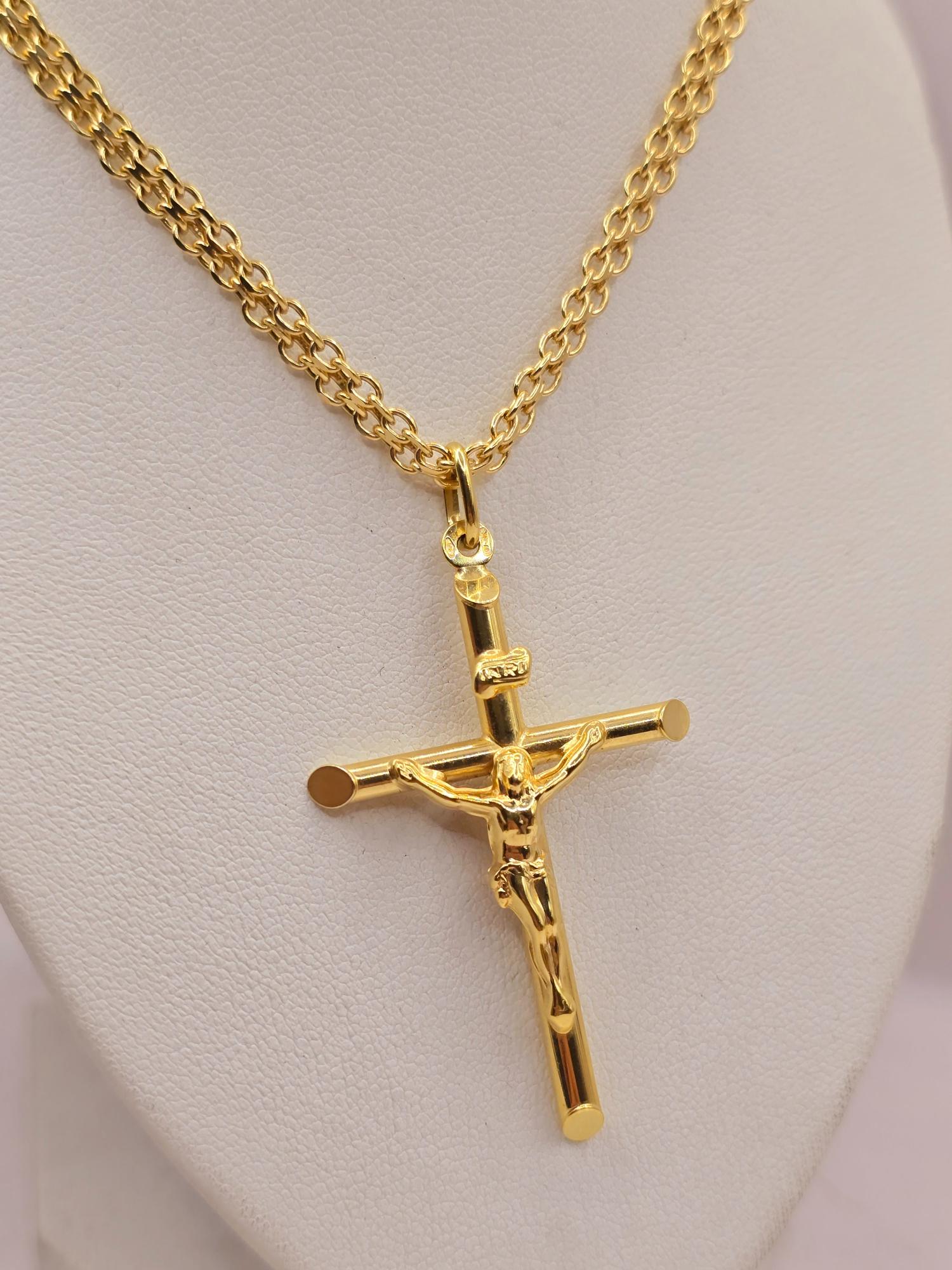 Cadena tejido chino 60 cm con cruz cristo 12 grs Oro Italiano 750 4