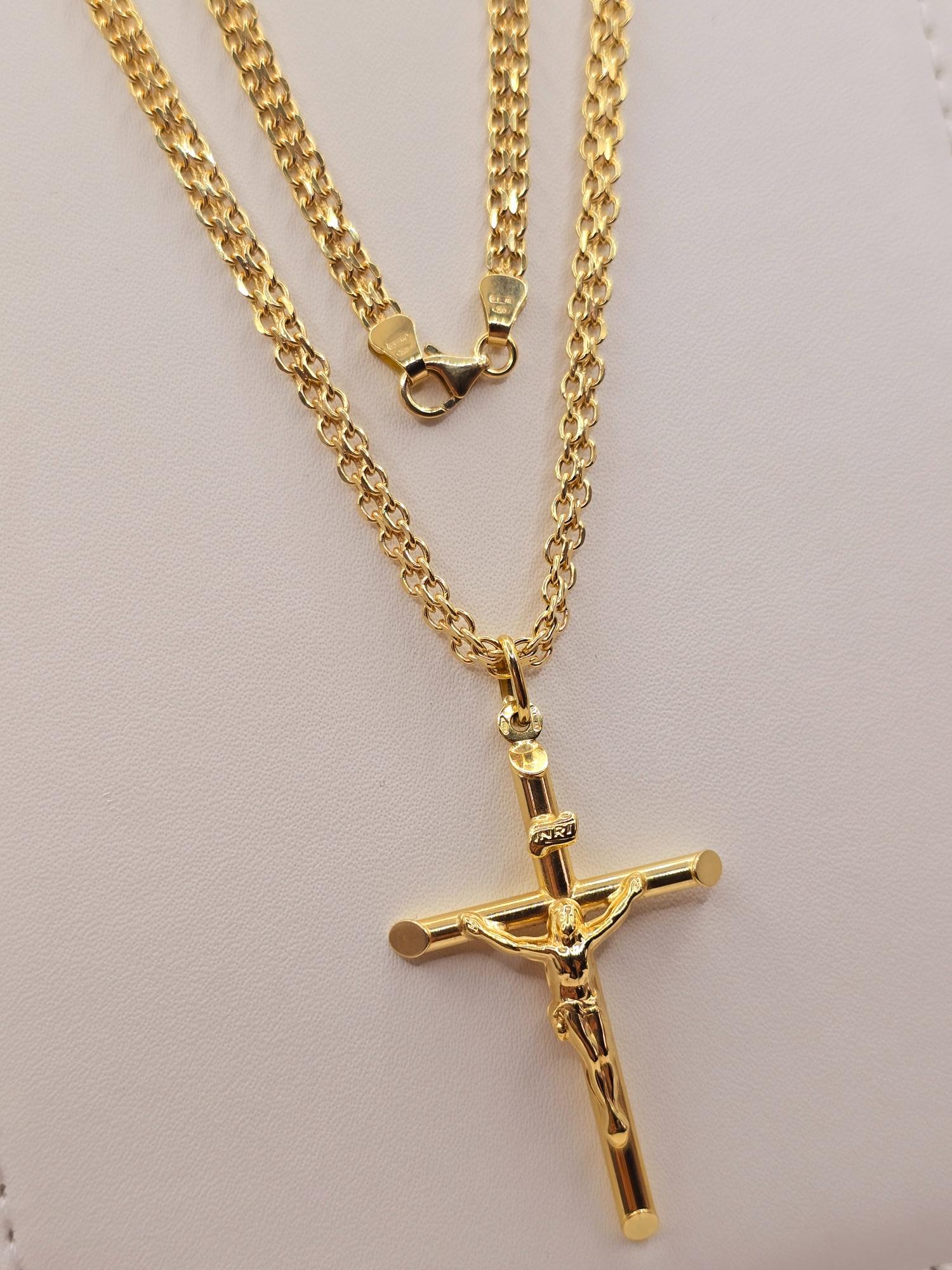 Cadena tejido chino 60 cm con cruz cristo 12 grs Oro Italiano 750 6