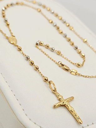 Rosario bicolor amarillo y blanco 50 cm 9 grs Oro italiano 750 18k 