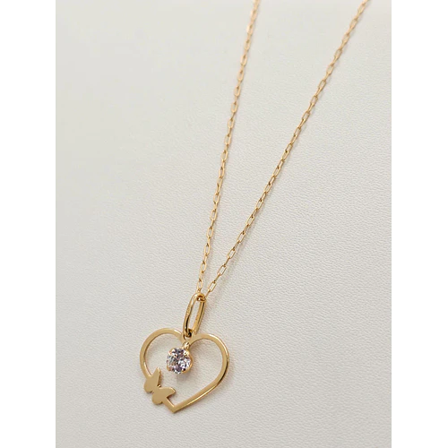 Cadena limada 50 cm y colgante corazón 2.2 cm circón 1.7 grs Oro 18k