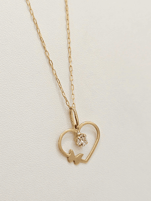 Cadena limada 50 cm y colgante corazón 2.2 cm circón 1.7 grs Oro 18k