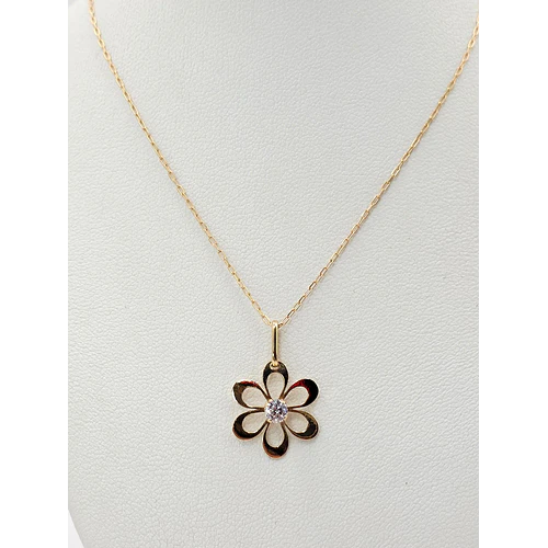 Cadena limada 50 cm y colgante margarita circón 2 cm 2 grs Oro 18k