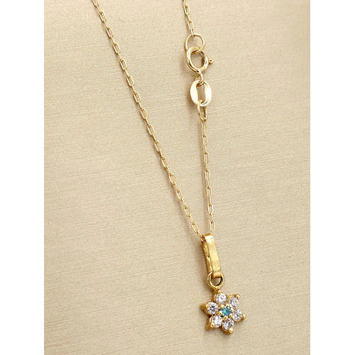 Cadena limada 50 cm con colgante roseta circones y agua marina 7 mm 1.8 grs Oro 18k