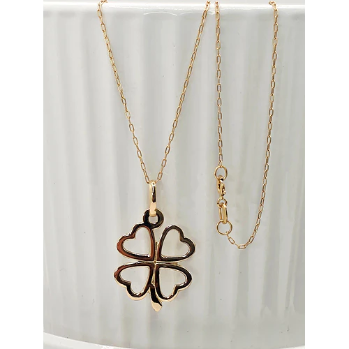 Cadena limada 50 cm y colgante trébol 1.8 cm 2.3 grs Oro 18k