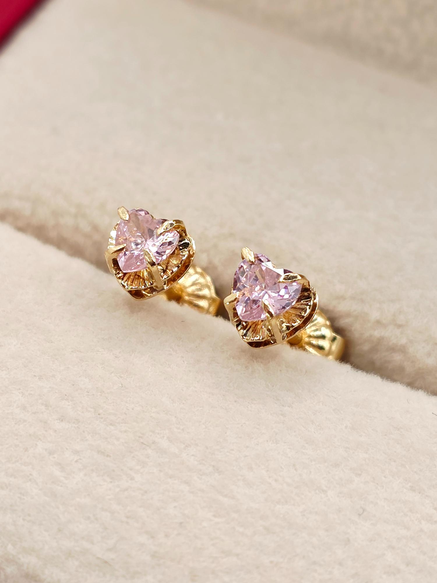 Aros chatón corazón rosa de Francia 5 mm 1.3 grs Oro 18k 2