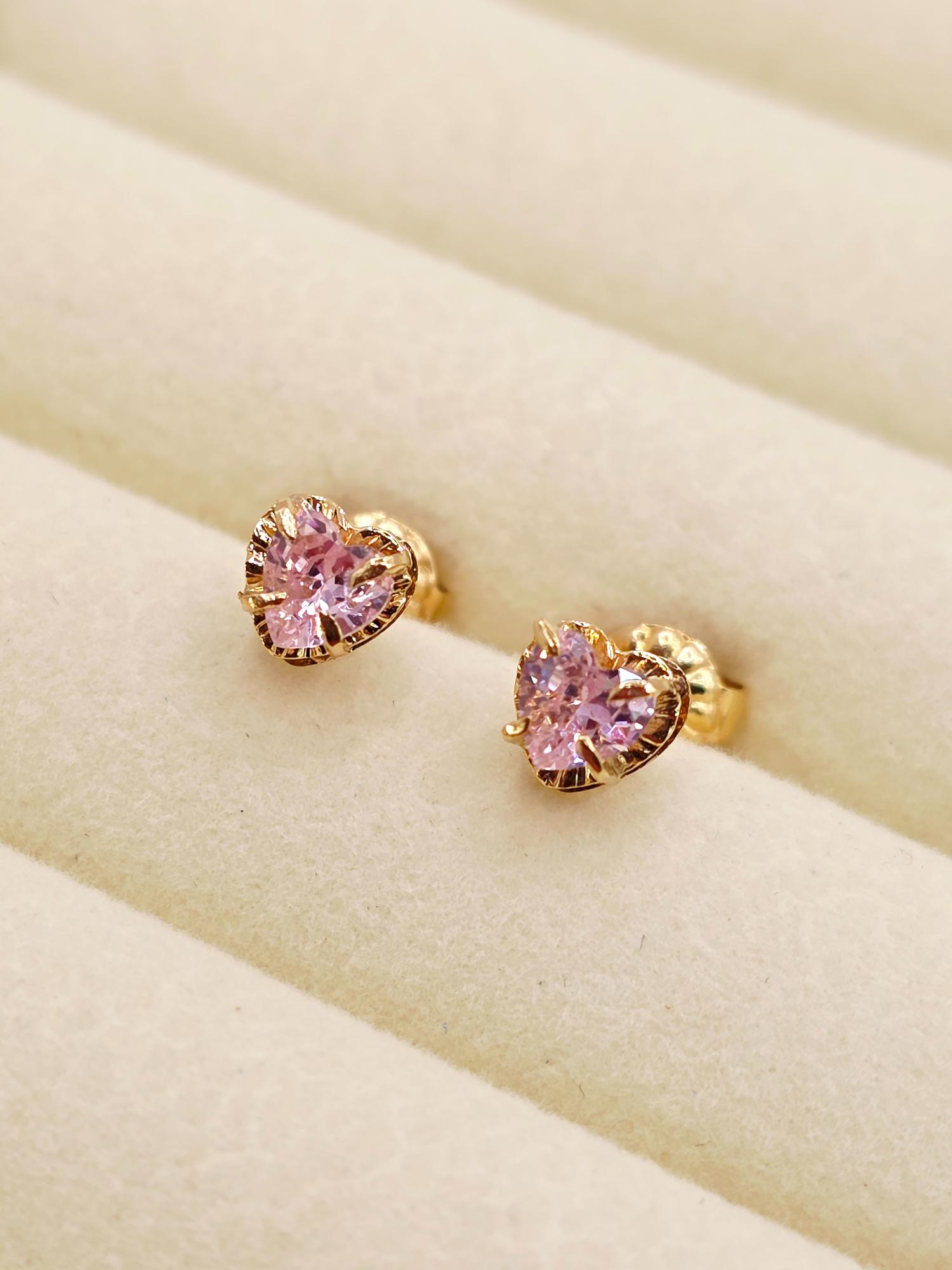 Aros chatón corazón rosa de Francia 5 mm 1.3 grs Oro 18k 1