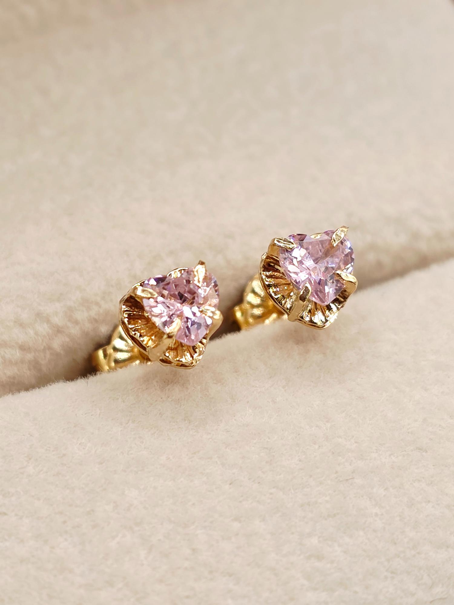 Aros chatón corazón rosa de Francia 5 mm 1.3 grs Oro 18k 4