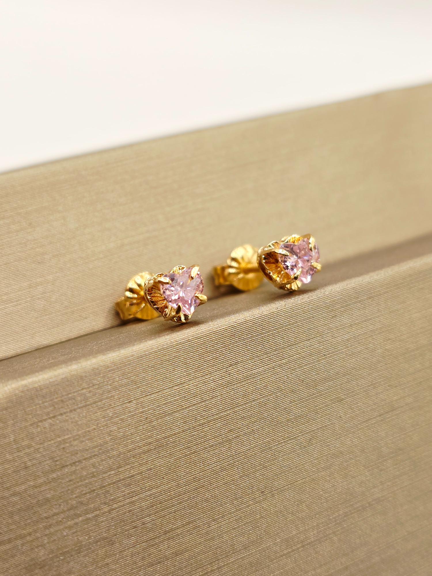 Aros chatón corazón rosa de Francia 5 mm 1.3 grs Oro 18k 6