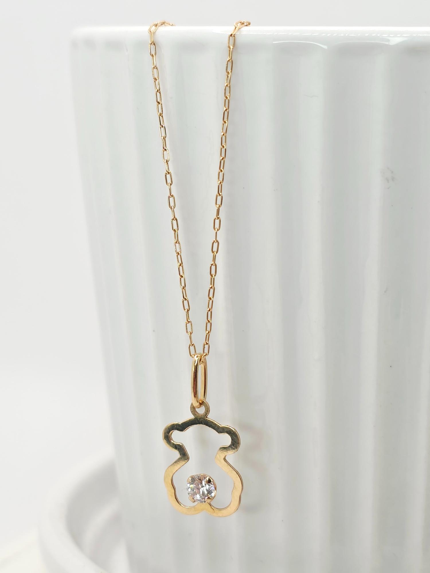 Cadena limada 50 cm y oso circón 2 cm 1.9 grs Oro 18k 2