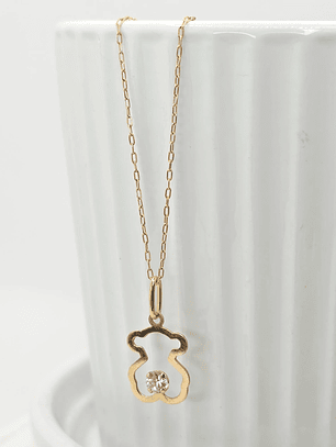 Cadena limada 50 cm y oso circón 2 cm 1.9 grs Oro 18k