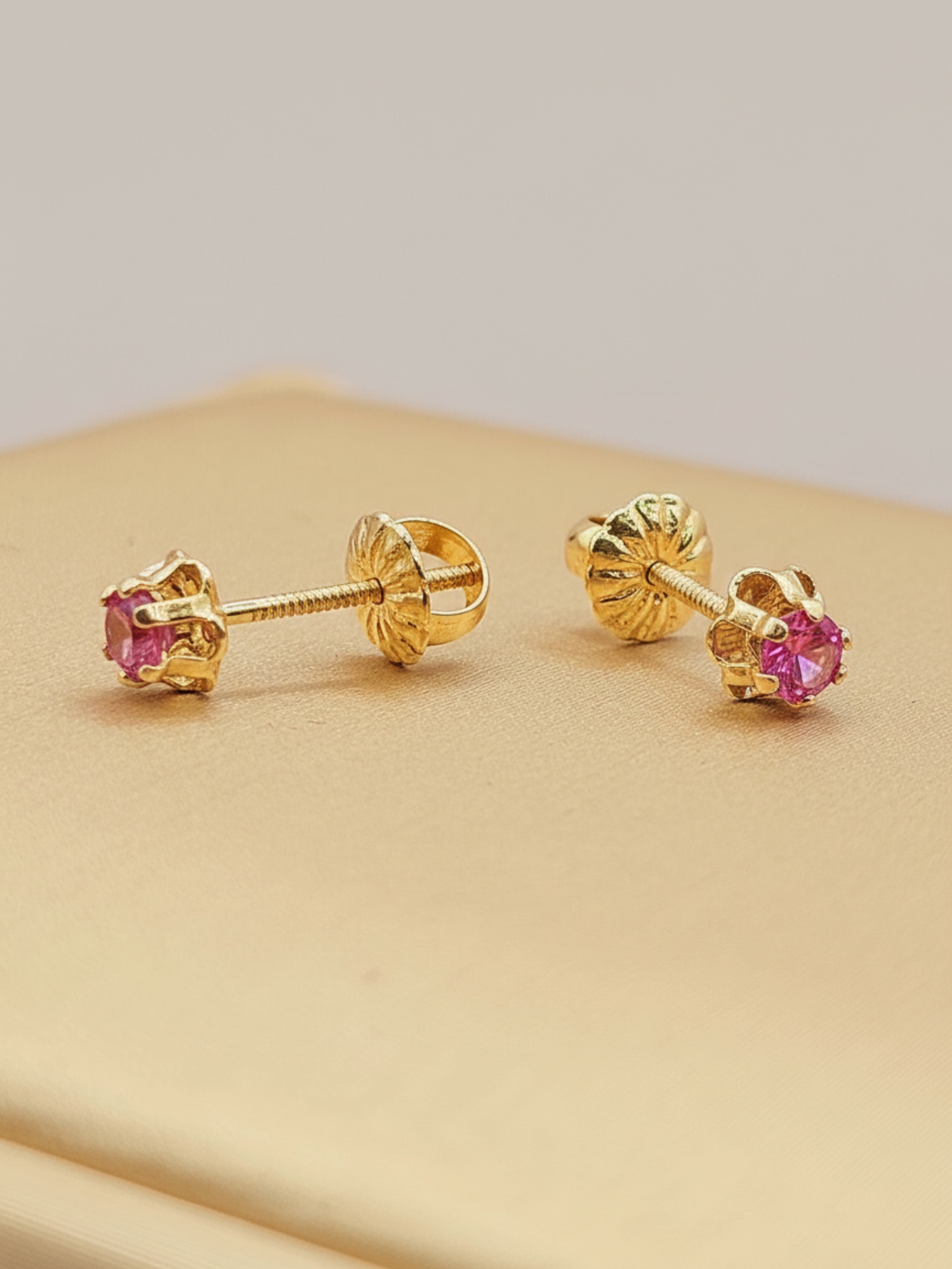 Aros chaton italiano rosa de francia 5 mm 0.9 grs Oro 18k 2