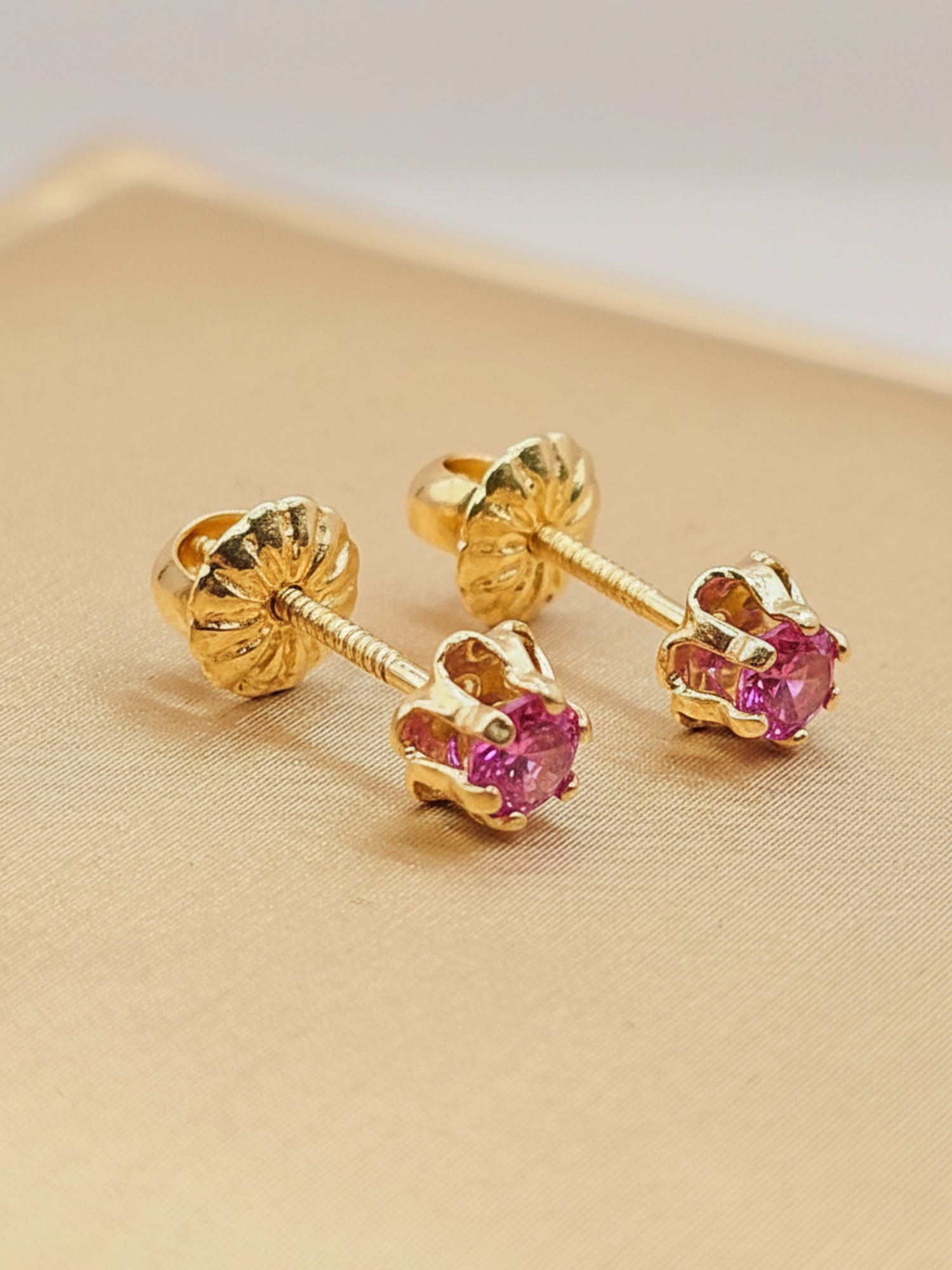 Aros chaton italiano rosa de francia 5 mm 0.9 grs Oro 18k 1