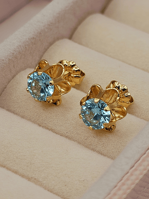 Aros chaton Italiano aguamarina 9 mm 2 grs Oro 18k