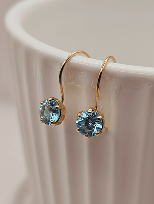 Aros chaton colgante aguamarina 2 cm 1.9 grs Oro 18k