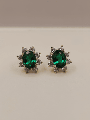 Aros lady esmeralda y circones 1.1 cm 2.5 grs Oro 18k