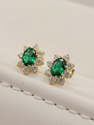 Aros lady esmeralda y circones 1.1 cm 2.5 grs Oro 18k