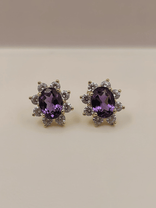 Aros lady amatista y circones 1.1 cm 2.5 grs Oro 18k