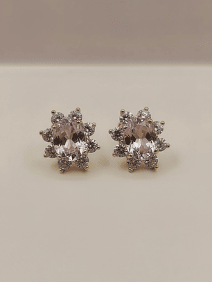 Aros lady rosa de francia y circones 1.1 cm 2.5 grs Oro 18k