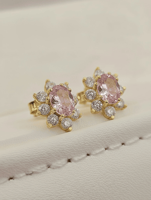 Aros lady rosa de francia y circones 1.1 cm 2.5 grs Oro 18k