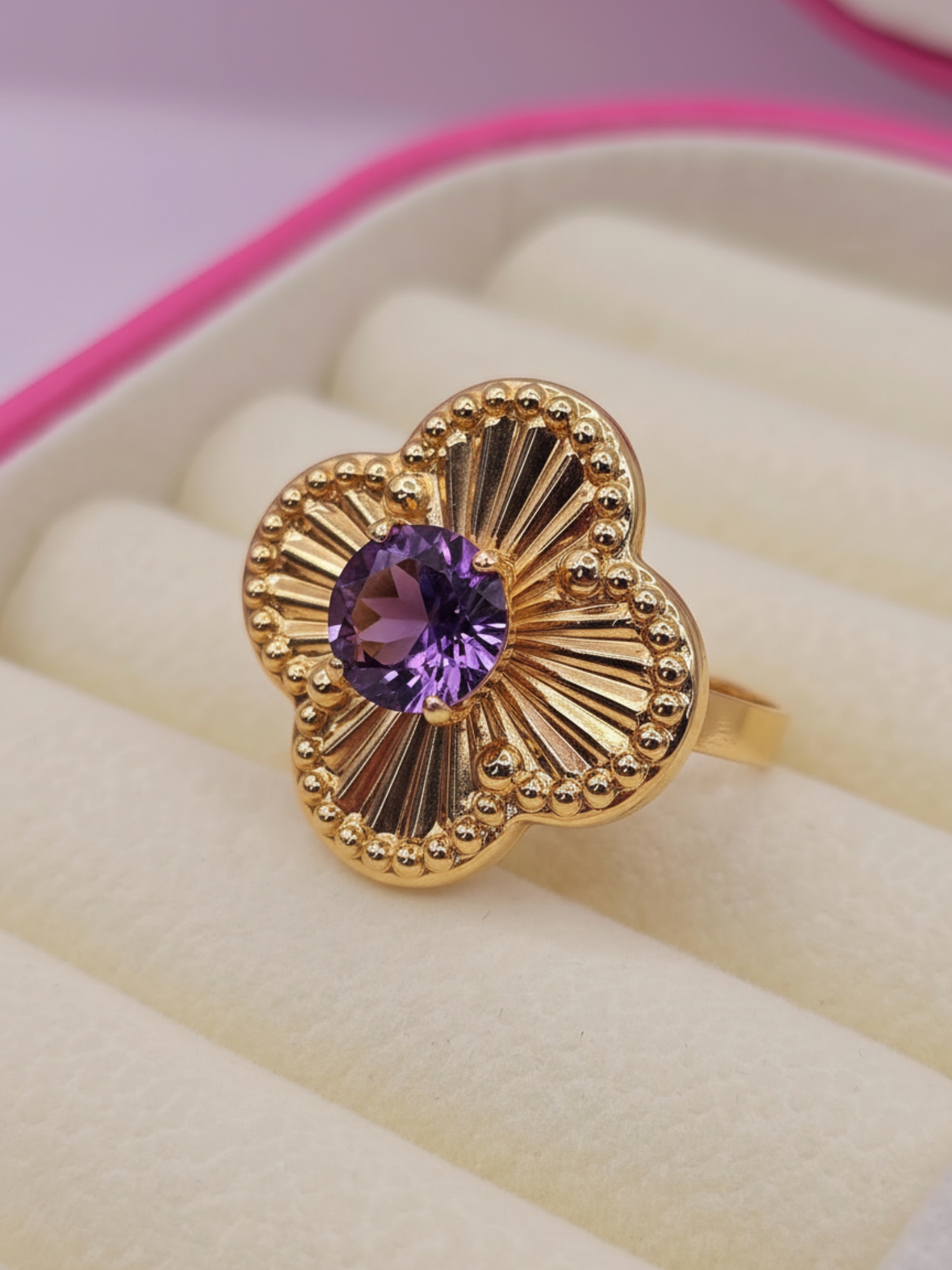 Anillo flor satín amatista 4.1 grs Oro 18k 3