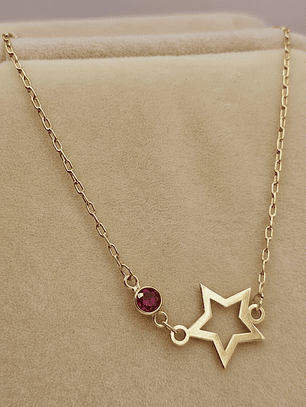 Pulsera estrella punto de luz rubi 18 cm 1.6 grs Oro 18k