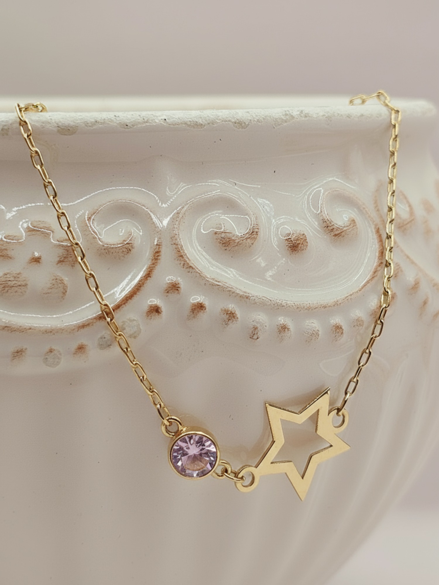 Pulsera estrella punto de luz rosa de francia 18 cm 1.6 grs Oro 18k 3