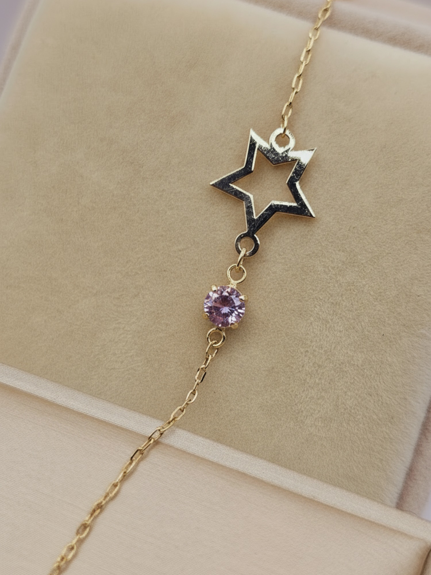 Pulsera estrella punto de luz rosa de francia 18 cm 1.6 grs Oro 18k 4