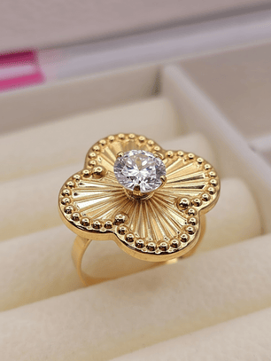Anillo flor satín circon 4.1 grs Oro 18k