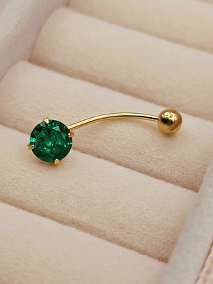Piercing esmeralda y bolita 2 cm 0.7 grs Oro 18k