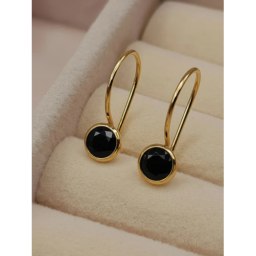 Aros punto de luz onix con gancho 1.6 cm 1.1 grs Oro 18k